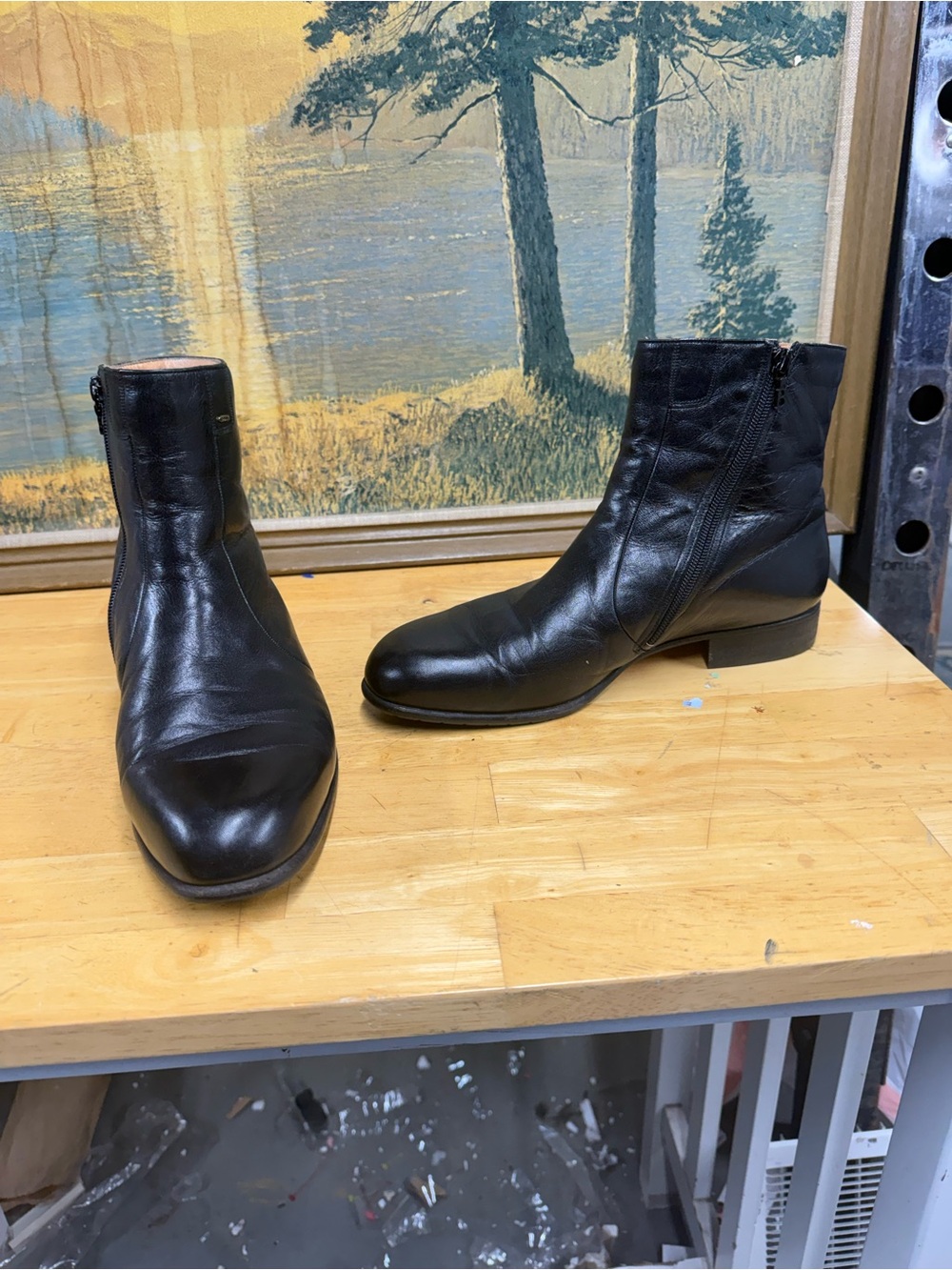 Bally style 531450, Men's Black Leather Zip Ankle Boots, Fur lined size 8 1/2E